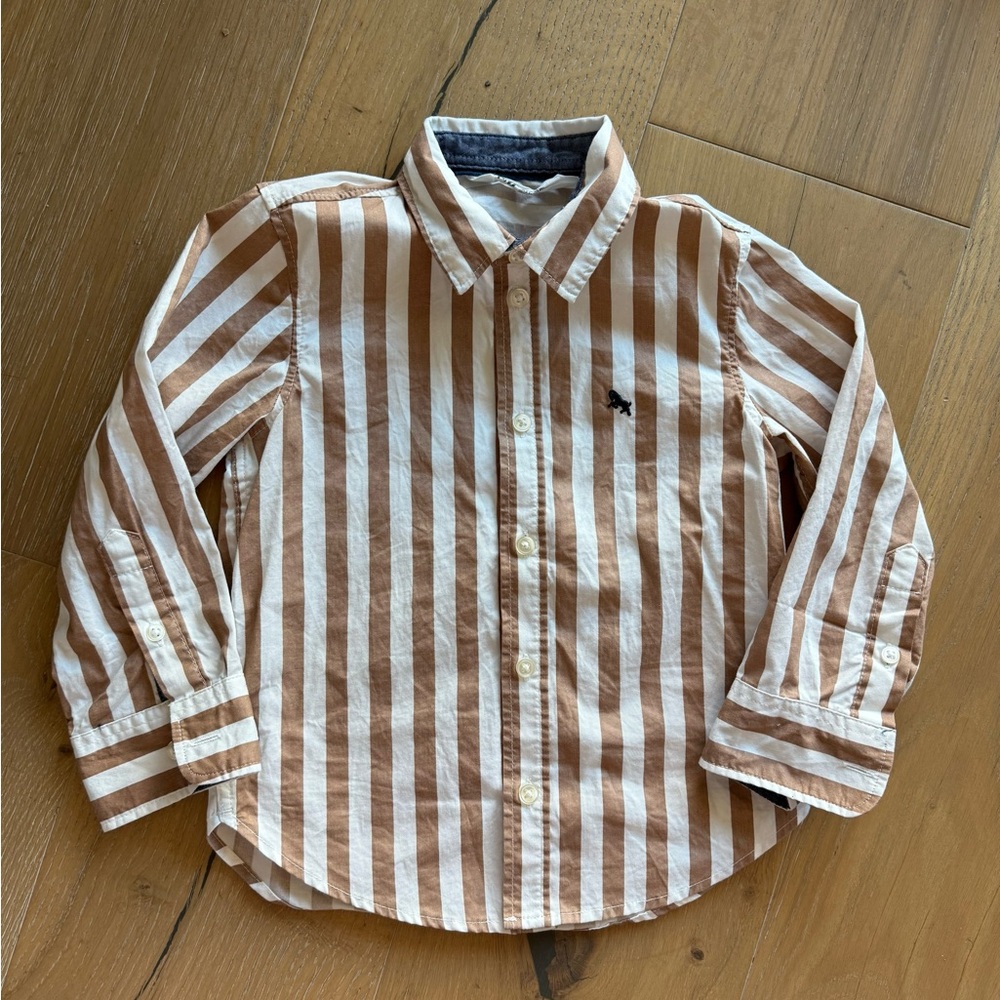 H&M 3t Striped Brown and White Kids collared button down Shirt